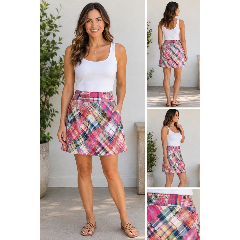Cabi Patchwork Plaid Mini Skirt Multi-Color Cotton Style 475 Size 8